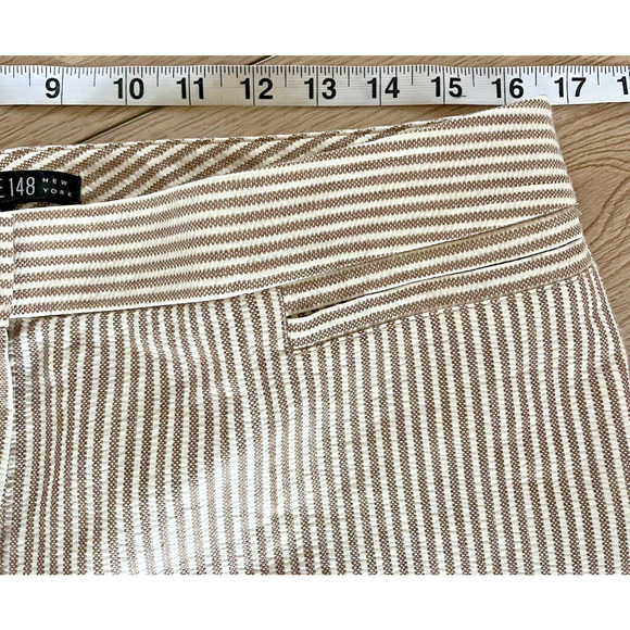 New Lafayette 148 Cotton Linen Textured Neutral Stripe Cropped Dress Pants 10 - Picture 5 of 10